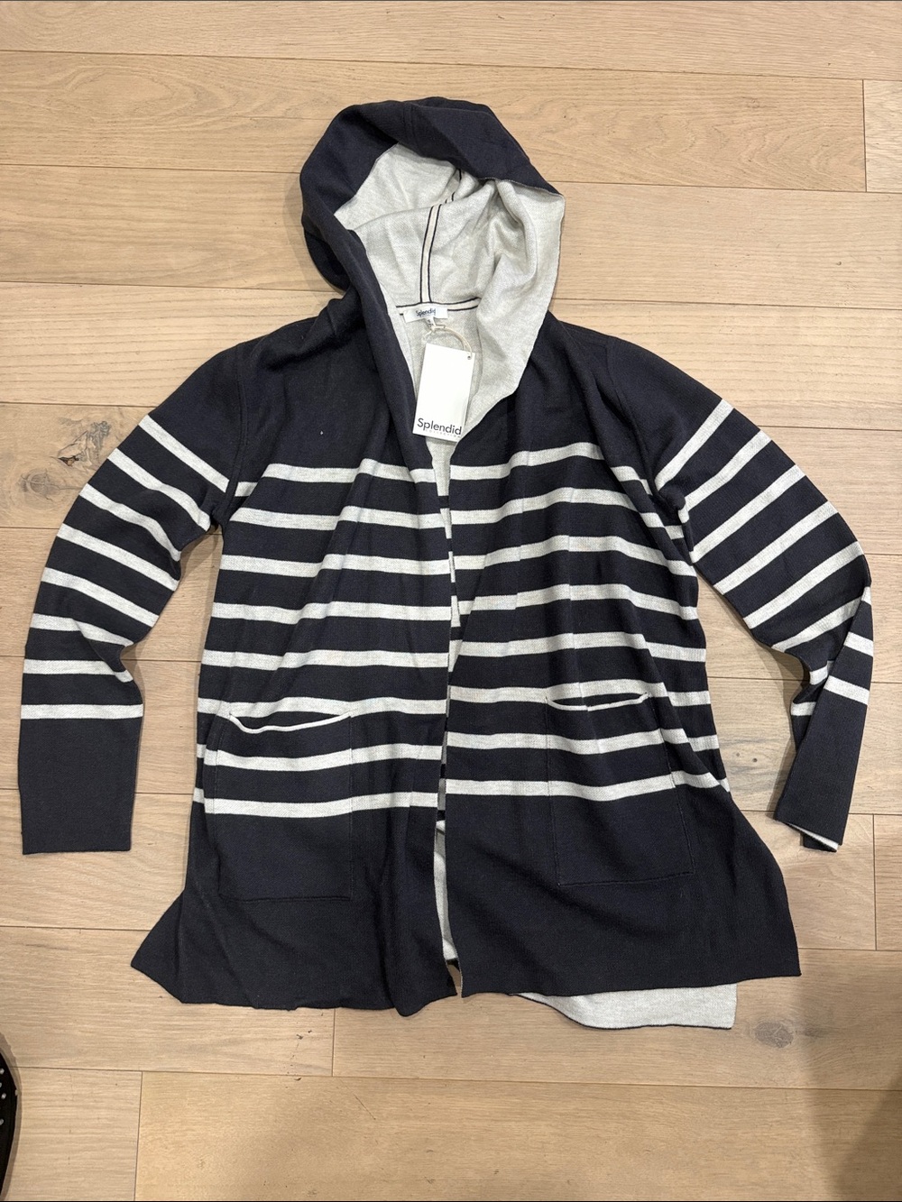 Splendid Navy and White Striped Hooded Cardigan